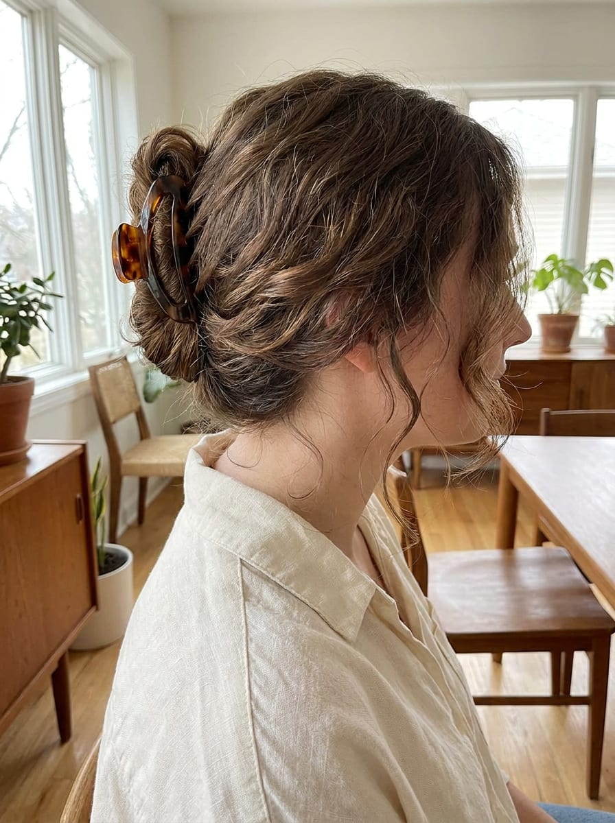 Eleganter Claw-Clip Updo - Festliche Frisur für mittellange Haare